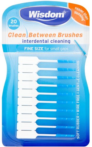 Wisdom Clean between 20 Interdental Blue FINE Size Brushes for Small gaps
